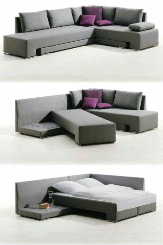 stylish Sofa Cum Bed - S119 with L-shaped design made with Pine Wood, Malaysian Process Wood, Foam, and Fabric.